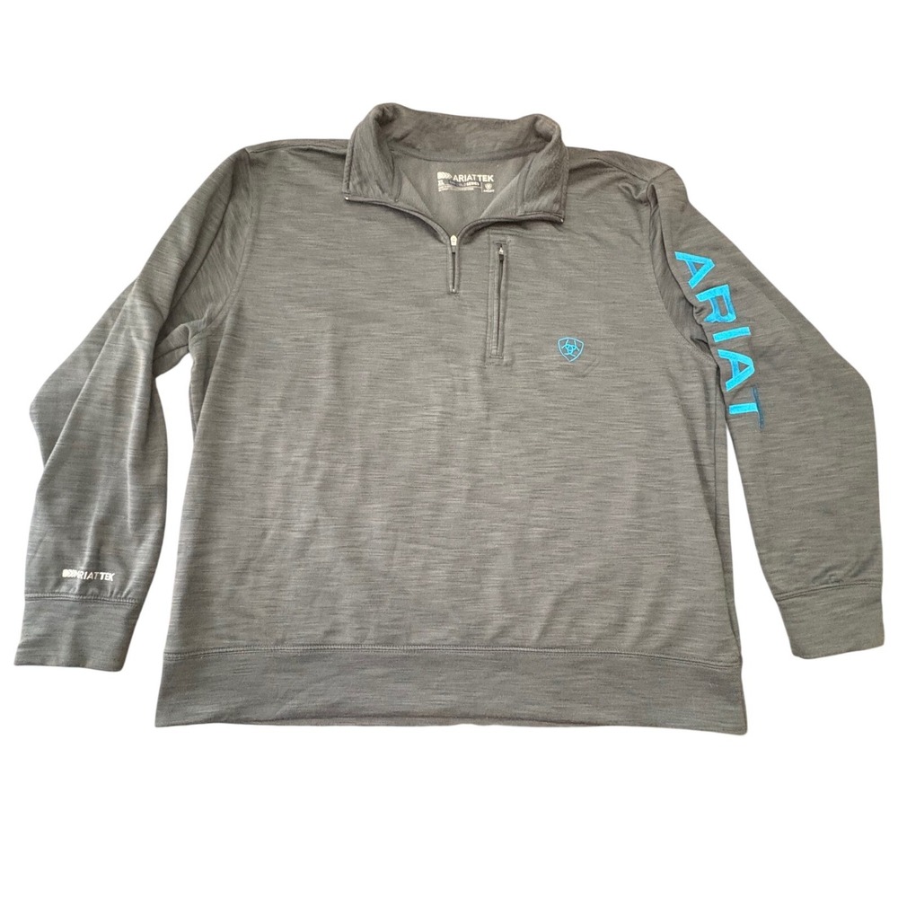 Ariat AriatTek ColdSeries 1/4 Zip Pullover Mens XL Grey Blue Logo Fleece Shirt